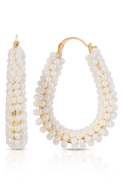 Ettika Imitation Pearl Hoop Earrings In White/gold