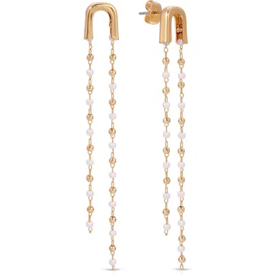 Ettika Imitation Pearl Linear Drop Earrings In Gold