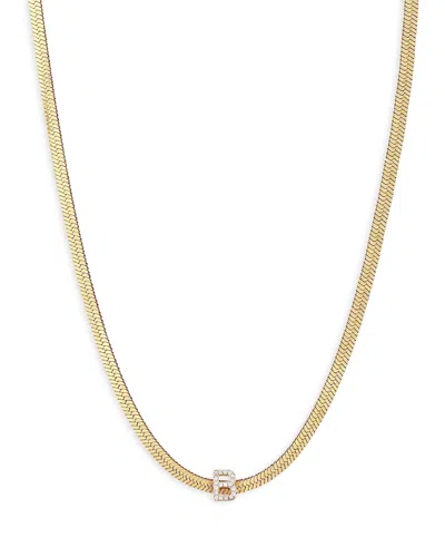 ETTIKA INITIAL HERRINGBONE CHAIN NECKLACE IN 18K GOLD PLATED, 12
