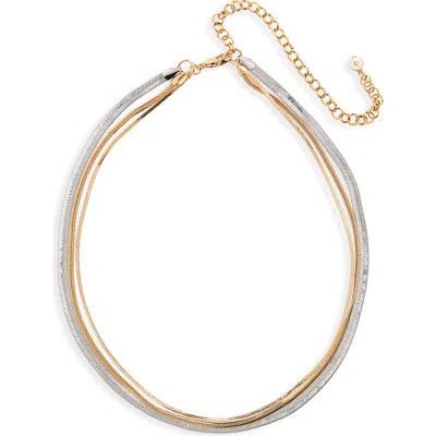 Ettika Layered Herringbone Chain Pendant Necklace In Rhodium