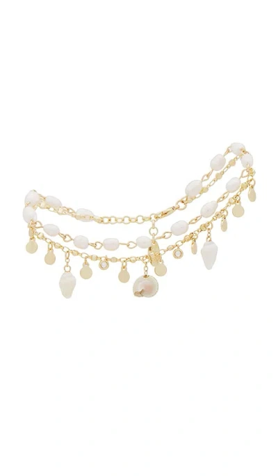 Ettika Fusskettchen Layered Shell And Pearl Dangle In Metallic Gold