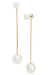 Ettika Linear Faux Pearl Drop Earrings