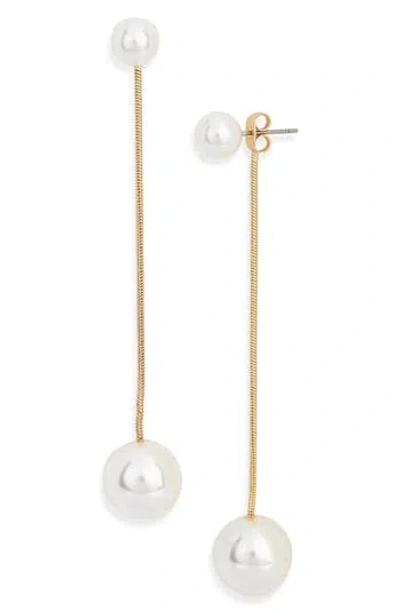 Ettika Linear Faux Pearl Drop Earrings
