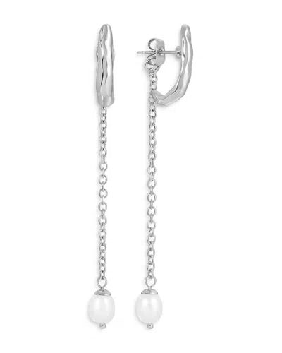 Ettika Linear Lux Silver Plated Freshwater Pearl Drop Earrings, 2.9l