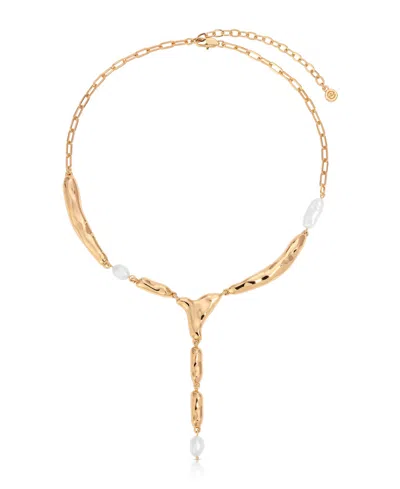 Ettika Liquid Melt And Cultivated Pearl Lariat Necklace In Gold