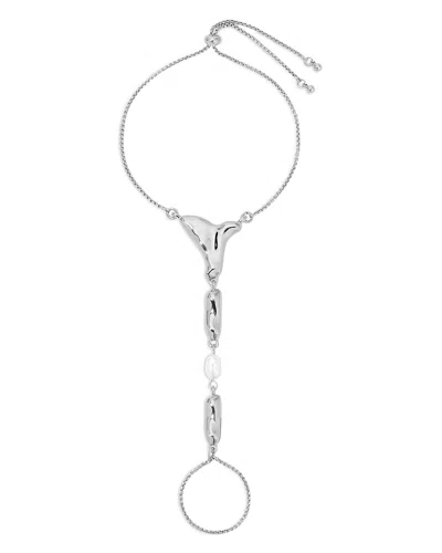 Ettika Liquid Metal Cultured Freshwater Pearl Hand Chain In Silver