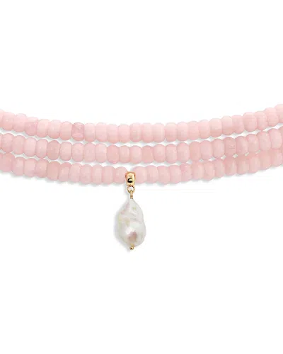 Ettika Marina Cultured Freshwater Pearl Charm Stone Beaded Multi Row Choker Necklace, 13-18 In Pink