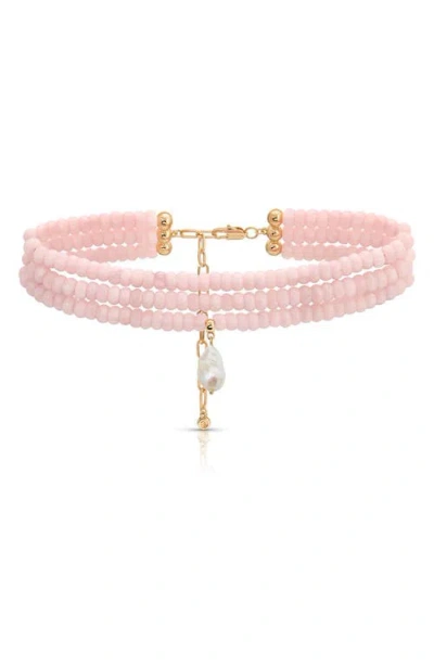 Ettika Marina Layers Rose Quartz Necklace In Pink