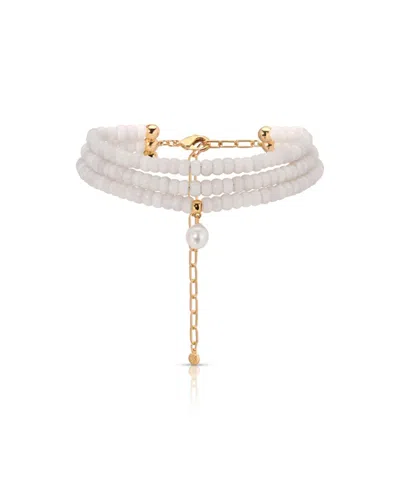 Ettika Marina Layers Rose Quartz Necklace In White