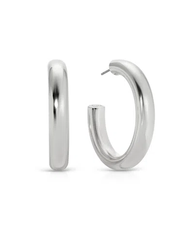 Ettika Large Thick Classic Hoops In Rhodium