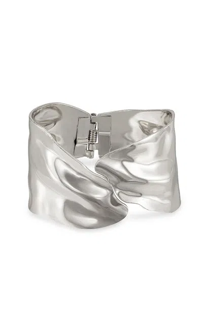 Ettika Melted Abstract Rhodium Plated Cuff Bracelet In White/silver