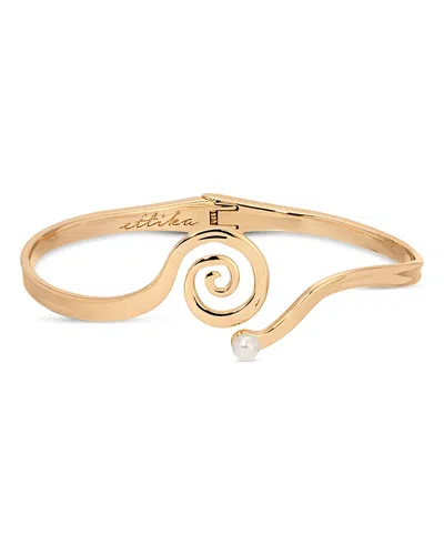 Ettika Mini Aura Swirl Imitation Pearl Cuff Bracelet In Gold