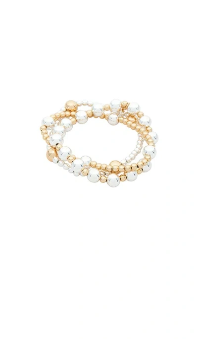 Ettika Mixed Metal Bubble Line Bracelet Set In Silver