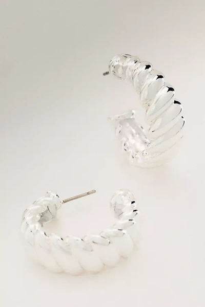 Ettika Modern Ribbed Hoop Earrings In Silver