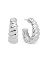 Ettika Modern Ribbed Small Hoop Earrings In Silver