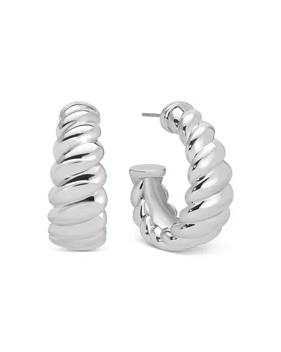 Ettika Modern Ribbed Small Hoop Earrings In Silver