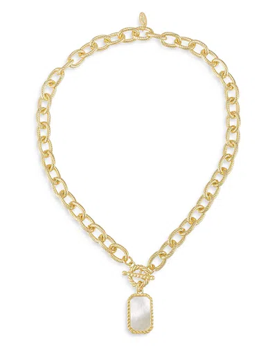 ETTIKA MOTHER OF PEARL CHAIN LINK PENDANT NECKLACE IN 18K GOLD PLATED, 17