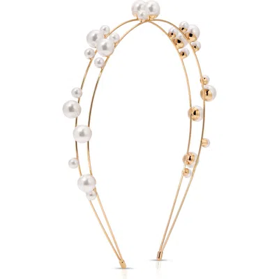 Ettika Multi Faux Pearl Headband In Gold