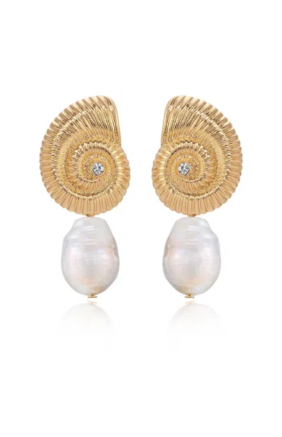 Ettika Swirled Shell Freshwater Cultivated Pearl Statement Earrings In Gold