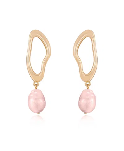 Ettika Open Circle 18k Gold Plated And Pink Pearl Dangle Earrings