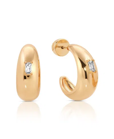 ETTIKA OVAL DOME BAGUETTE HOOP EARRINGS