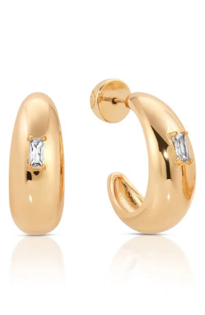 ETTIKA ETTIKA OVAL DOME CUBIC ZIRCONIA BAGUETTE HOOP EARRINGS