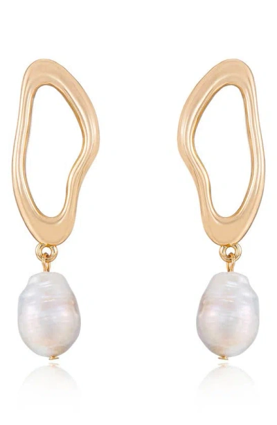 Ettika Oval Freshwater Pearl Drop Earrings In White/gold
