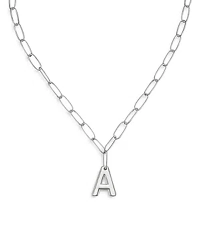Ettika Paperclip Link Chain Initial Pendant Necklace In Rhodium Plated, 18 In White
