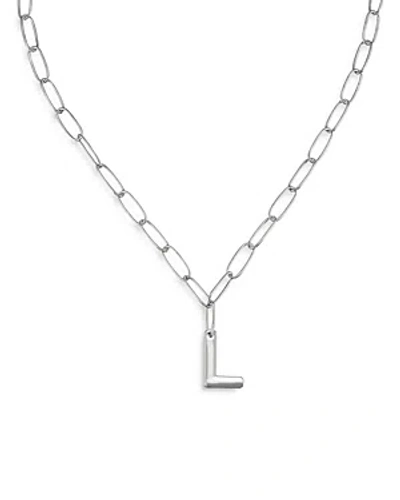 Ettika Paperclip Link Chain Initial Pendant Necklace In Rhodium Plated, 18 In Metallic