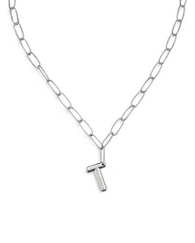 Ettika Paperclip Link Chain Initial Pendant Necklace In Rhodium Plated, 18 In Metallic