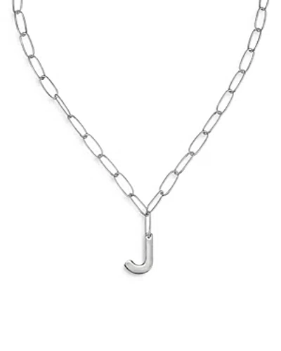 Ettika Paperclip Link Chain Initial Pendant Necklace In Rhodium Plated, 18 In Metallic