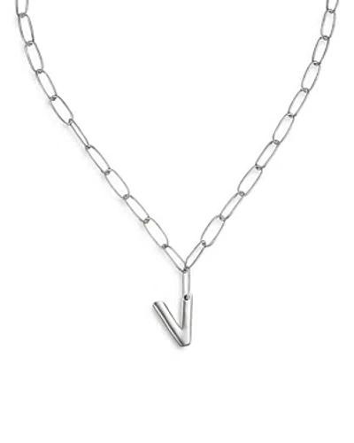 Ettika Paperclip Link Chain Initial Pendant Necklace In Rhodium Plated, 18 In Metallic