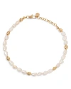 Ettika Pave & Cultured Freshwater Pearl Polished Pebble Beaded Ankle Bracelet In 18k Gold Plated In Ivory/gold