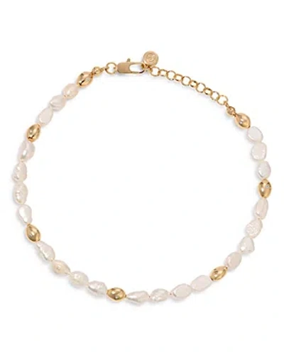 Ettika Pave & Cultured Freshwater Pearl Polished Pebble Beaded Ankle Bracelet In 18k Gold Plated In White