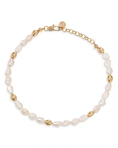 Ettika Pave & Cultured Freshwater Pearl Polished Pebble Beaded Ankle Bracelet In 18k Gold Plated