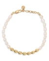 ETTIKA PAVE & CULTURED FRESHWATER PEARL POLISHED PEBBLE BEADED BRACELET IN 18K GOLD PLATED
