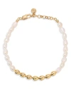 Ettika Freshwater Pearl Polished Pebble Beaded Bracelet In Gold/white