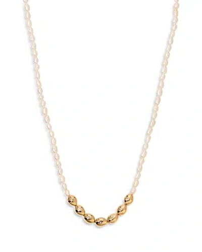 Ettika Pave & Cultured Freshwater Pearl Polished Pebble Beaded Collar Necklace In 18k Gold Plated, 15-18 In White