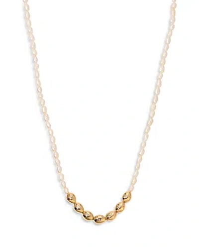 Ettika Pave & Cultured Freshwater Pearl Polished Pebble Beaded Collar Necklace In 18k Gold Plated, 15-18