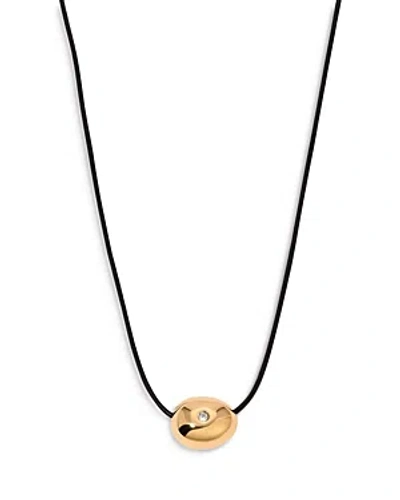 Ettika Pave Polished Pebble Leather Pendant Necklace In 18k Gold Plated, 16-17 In Black