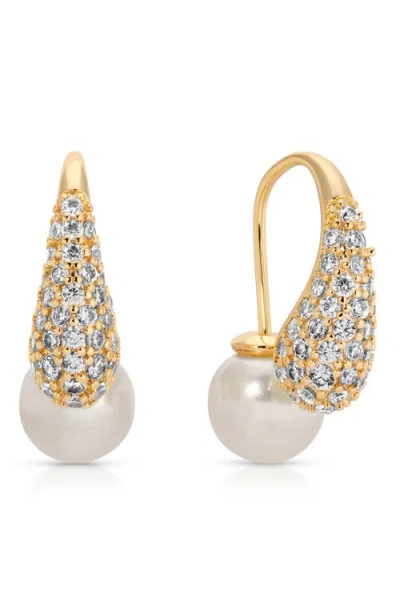 Ettika Hooked Pave And Mother Of Pearl Drop Earrings In Gold