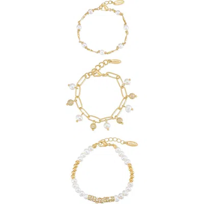 Ettika Pearl Party Set Of 3 Chain Bracelets In Gold