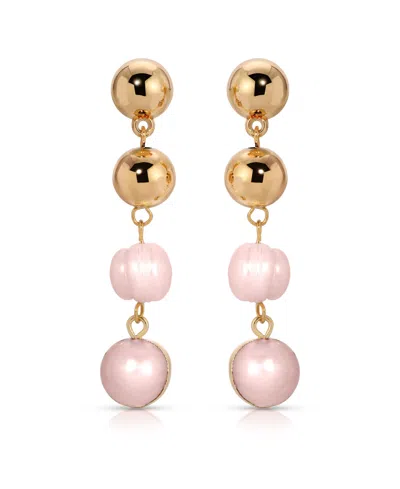 Ettika Pink Pearl Gold Drop Earrings