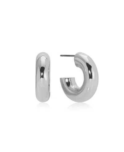 Ettika Plated Mini Thick Classic Hoop Earrings In Rhodium