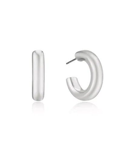 Ettika Plated Small Thick Classic Hoop Earrings In Rhodium