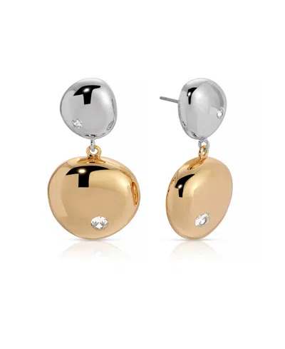 Ettika Polished Double Pebble Drop Earrings In Mixed Metal