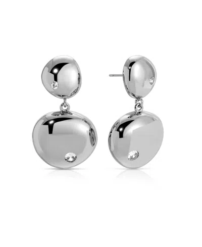 Ettika Polished Double Pebble Drop Earrings In Rhodium