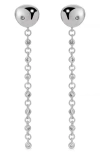 Ettika Polished Pebble Linear Crystal Chain Drop Earrings In Rhodium/ Silver