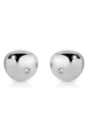 Ettika Polished Pebble Single Crystal Stud Earrings In Rhodium