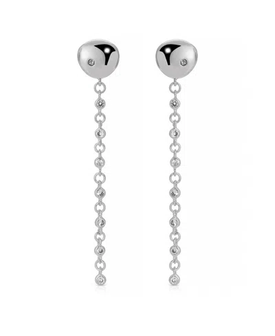 Ettika Polished Pebble Linear Crystal Chain Drop Earrings In Rhodium/ Silver